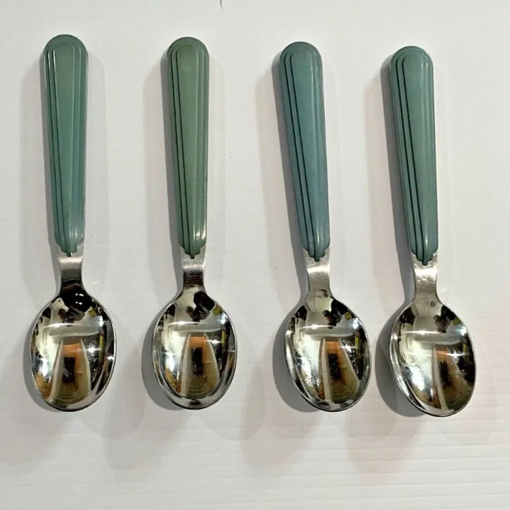 6 Pieces Vintage Blue Jazz Korea Stainless Steel Flatware Spoons Knife